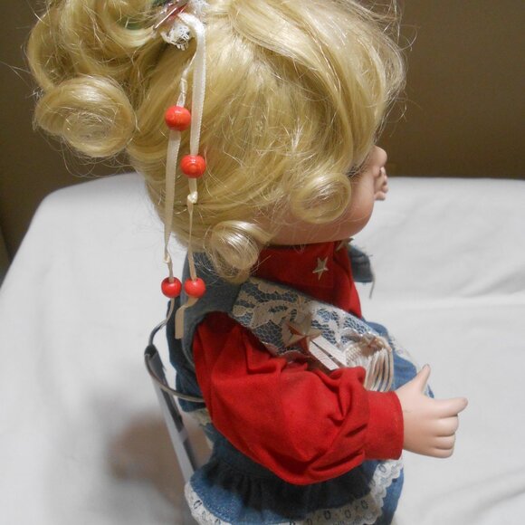 VTG BISQUE "DAKOTA" COWGIRL DOLL 15" JEAN OUTFIT RED BOOTS NO 3962B w/ STAND EUC - Picture 14 of 15